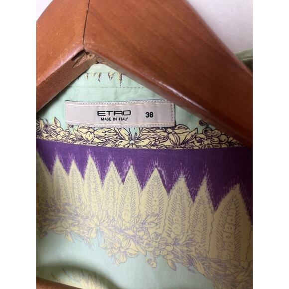 ETRO Made in Italy Shirt Green Yellow Floral Paisley Citycore Women’s Sz 38 - Picture 5 of 8